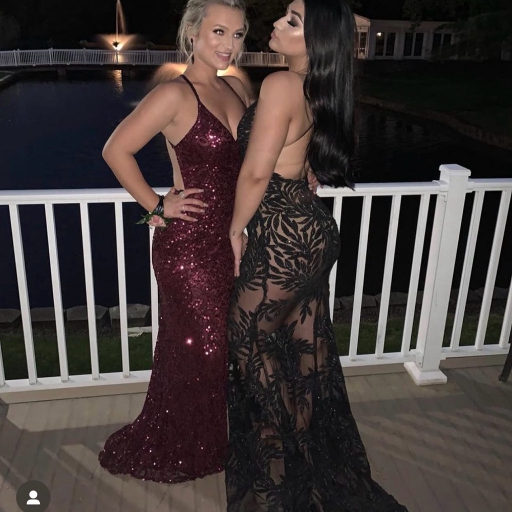 NADINE MERABI Stella Black Backless Lace Dress